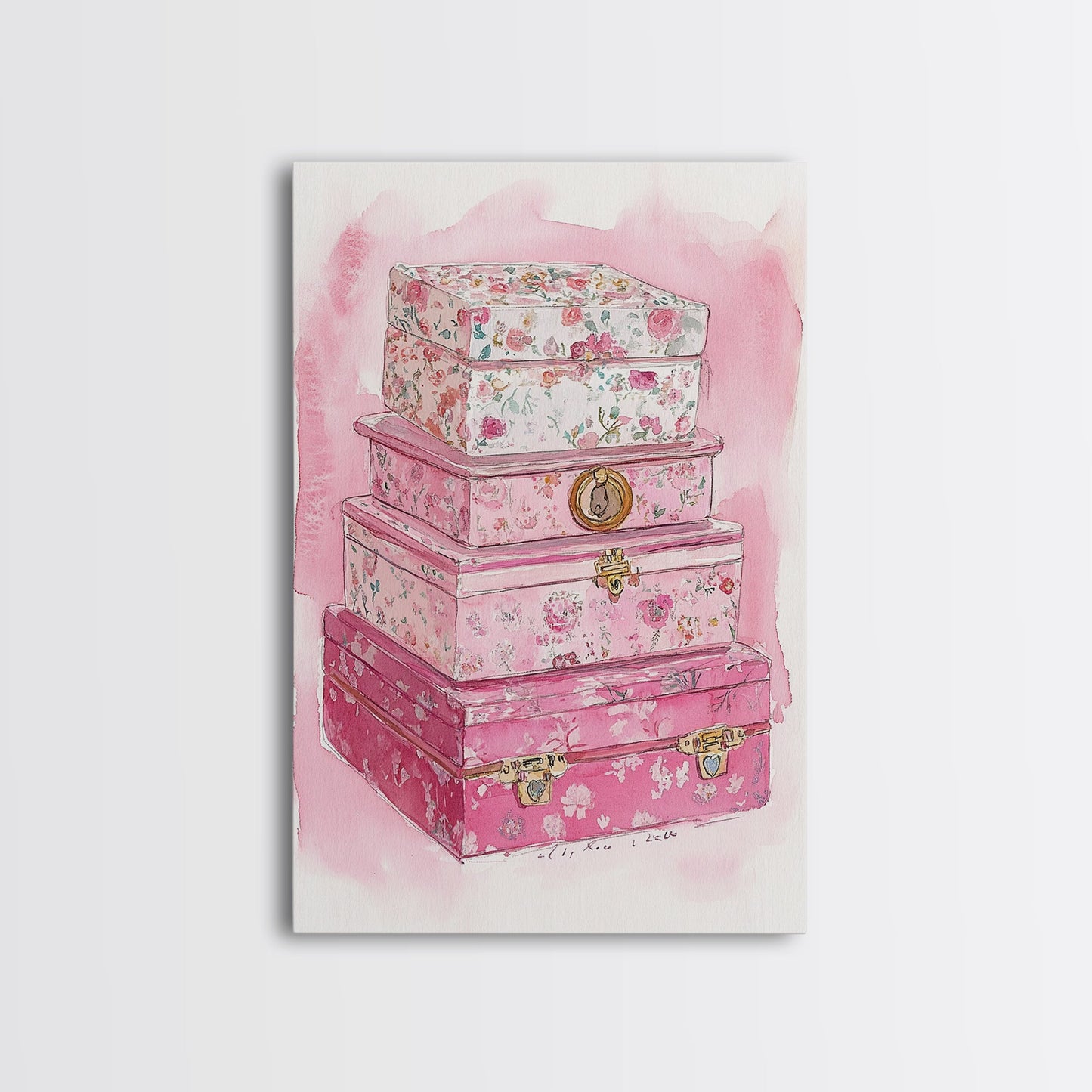 Floral stackable decorative boxes framed canvas print chic boho decor whimsical rustic art idea cozy wall decor charming bedroom addition
