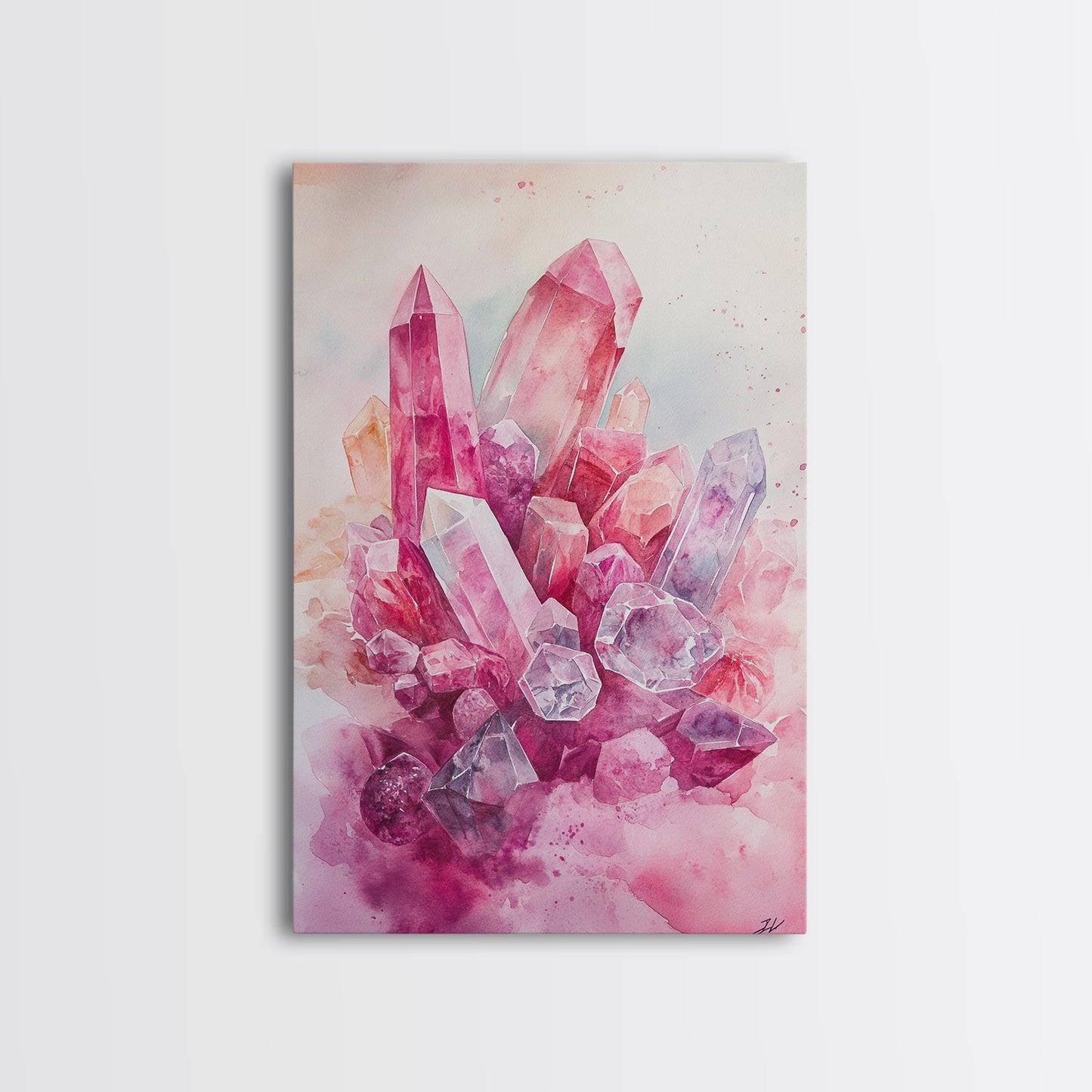 Gemstone Painting Framed Canvas Print Moody Abstract Art in Light Pink Wall Art Bedroom Decor Rustic Aesthetic Living Room Accent