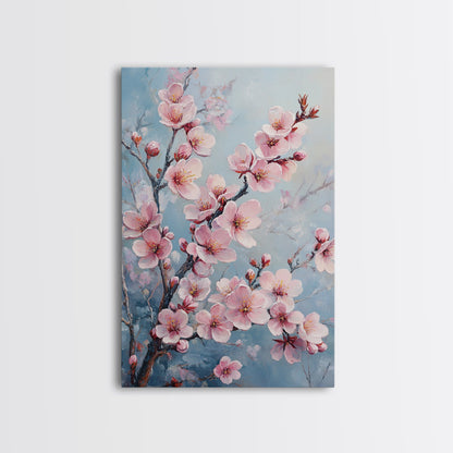 Cherry Blossom Painting Framed Canvas Print | Japanese Sakura Wall Art | Light Pink Wall Art Above Sofa Decor | Floral Nature Print