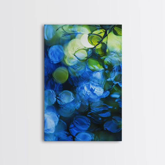 Vivid Water Droplet Art Framed Canvas Print in Teal Wall Art Style, Perfect as Coastal Cowgirl Wall Art or Fresh Cottagecore Decor