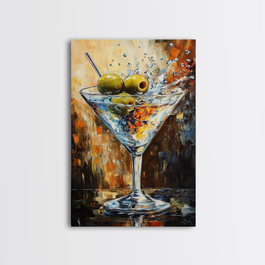 Golden Olive Martini Canvas Print with Rustic Cocktail Art Perfect Kitchen Decor, Espresso Martini Wall Art