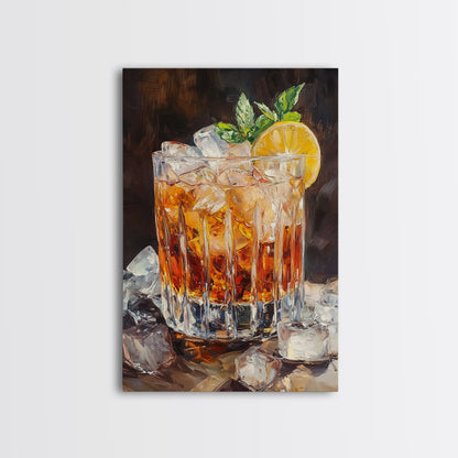 Lemon Whiskey Drink Canvas Print | Bar Kitchen Wall Art | Decor Martini Painting | Living Room Gift Idea for Him Art Print
