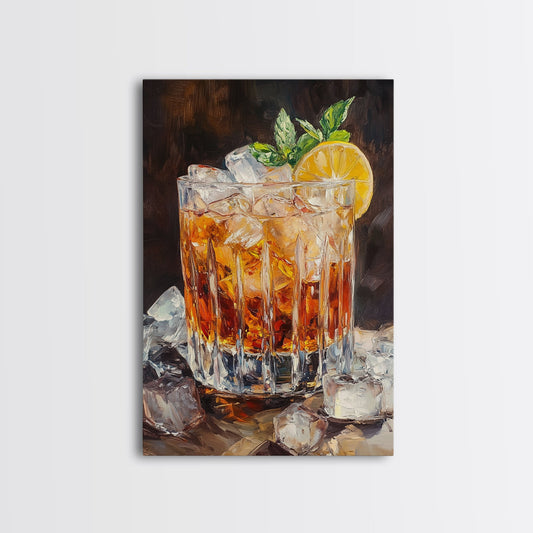 Lemon Whiskey Drink Canvas Print | Bar Kitchen Wall Art | Decor Martini Painting | Living Room Gift Idea for Him Art Print