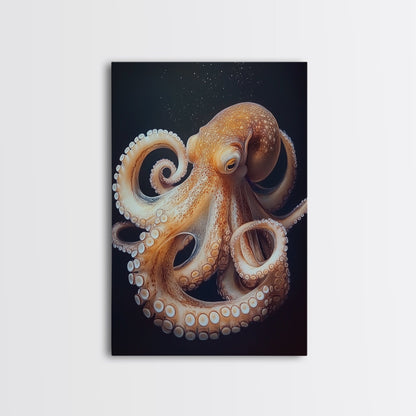 Underwater Octopus Canvas Print | Ocean Nature Painting Art | Coastal Nautical Decor | Rustic Seascape Living Room Wall Artwork