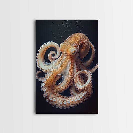 Underwater Octopus Canvas Print | Ocean Nature Painting Art | Coastal Nautical Decor | Rustic Seascape Living Room Wall Artwork