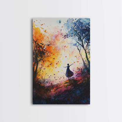 Autumn Whimsical Scene Framed Canvas Print Nature Inspired Art Vibrant Colors Rustic Fall Decor Wildflower Painting Living Room Gift Idea