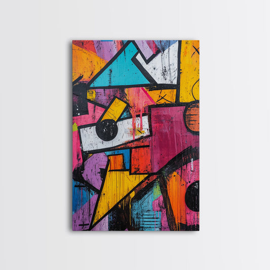 Bold Graffiti Framed Canvas Print, Urban Street Art Style Wall Decor, Moody Abstract Art, Gift Idea for Him, Living Room Wall Art
