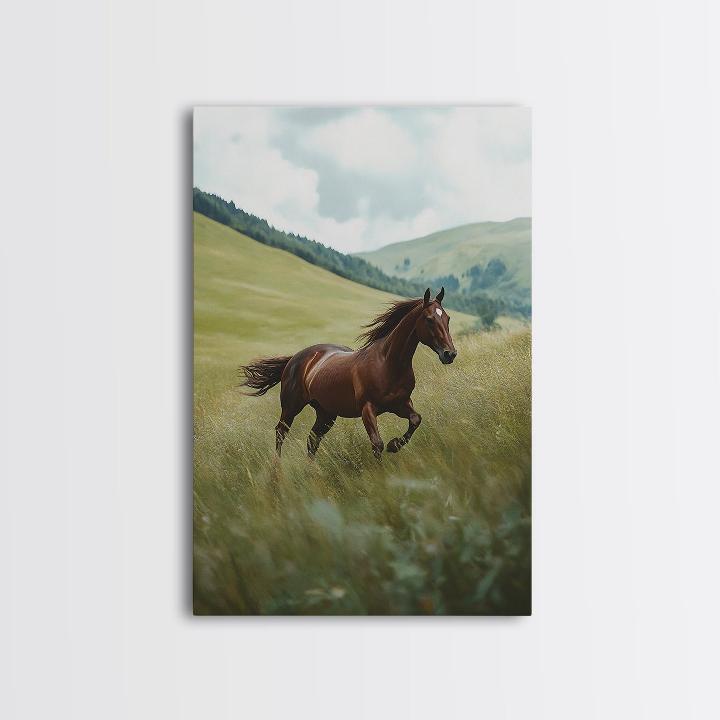 Galloping Brown Stallion Framed Canvas Print Horse Wall Art Rustic Decor Living Room Above Couch Wabi Sabi Style