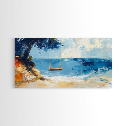 Beach Swing, Ocean Art, Coastal Landscape Art, Nautical Decor, Coastal Wall Art, Above Sofa Art, Canvas Print, Seascape Painting