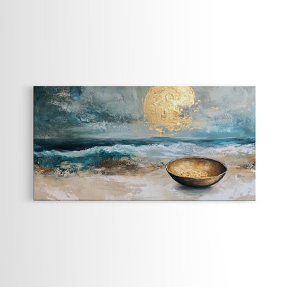 Golden Moon, coastal decor, ocean painting, nautical painting, seascape painting, framed canvas print, extra wide art