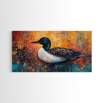 Gemälde eines Seetauchers, Vogelkunst, Tierkunst, Naturmalerei, Wandbild mit türkisfarbenem Motiv, gerahmter Leinwanddruck, Seedekor, rustikale Wandkunst