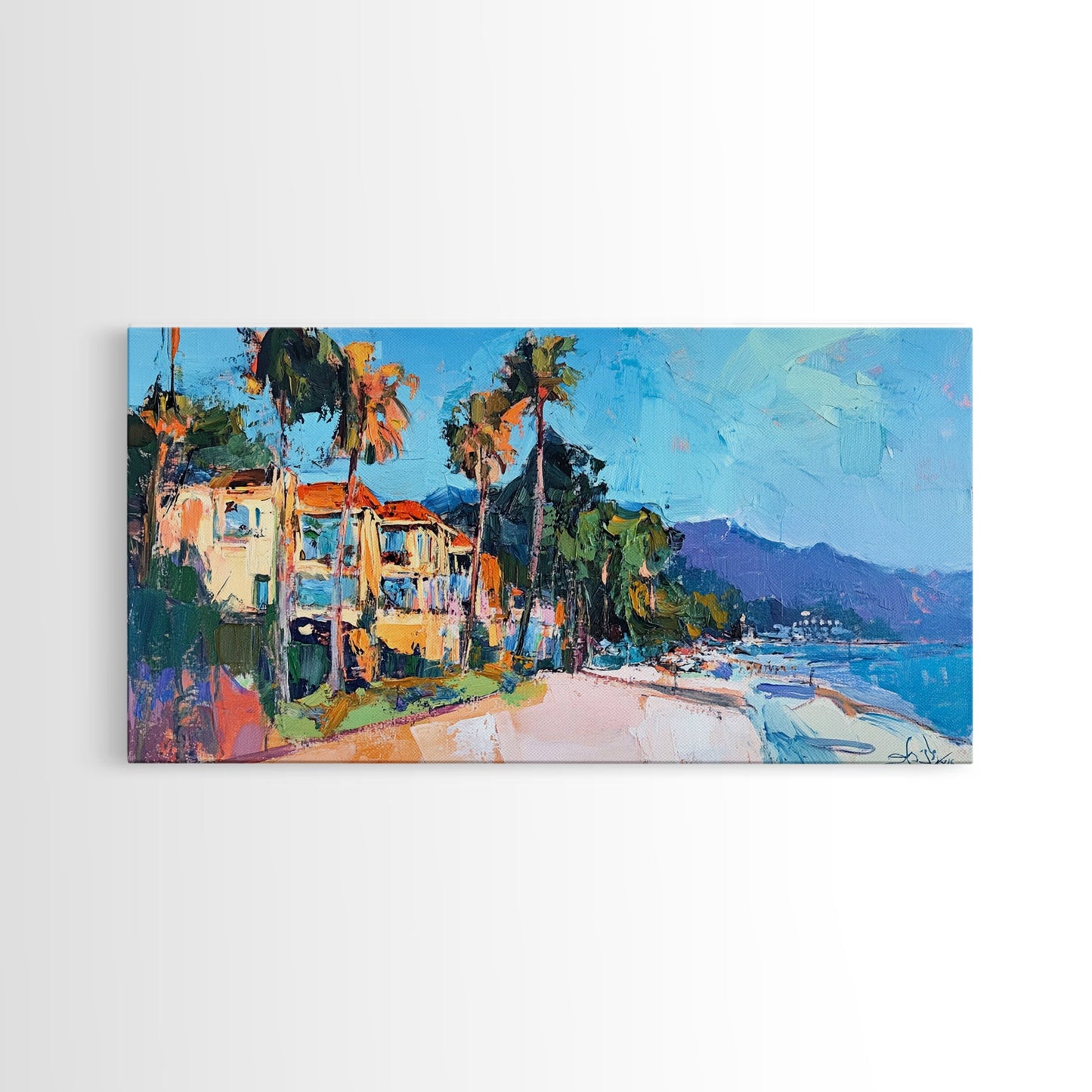 Beach House, Coastal Landscape Art, Framed Canvas Print, Hawaii Art, Coastal Wall Art, Surf Wall Art, Nautical Decor