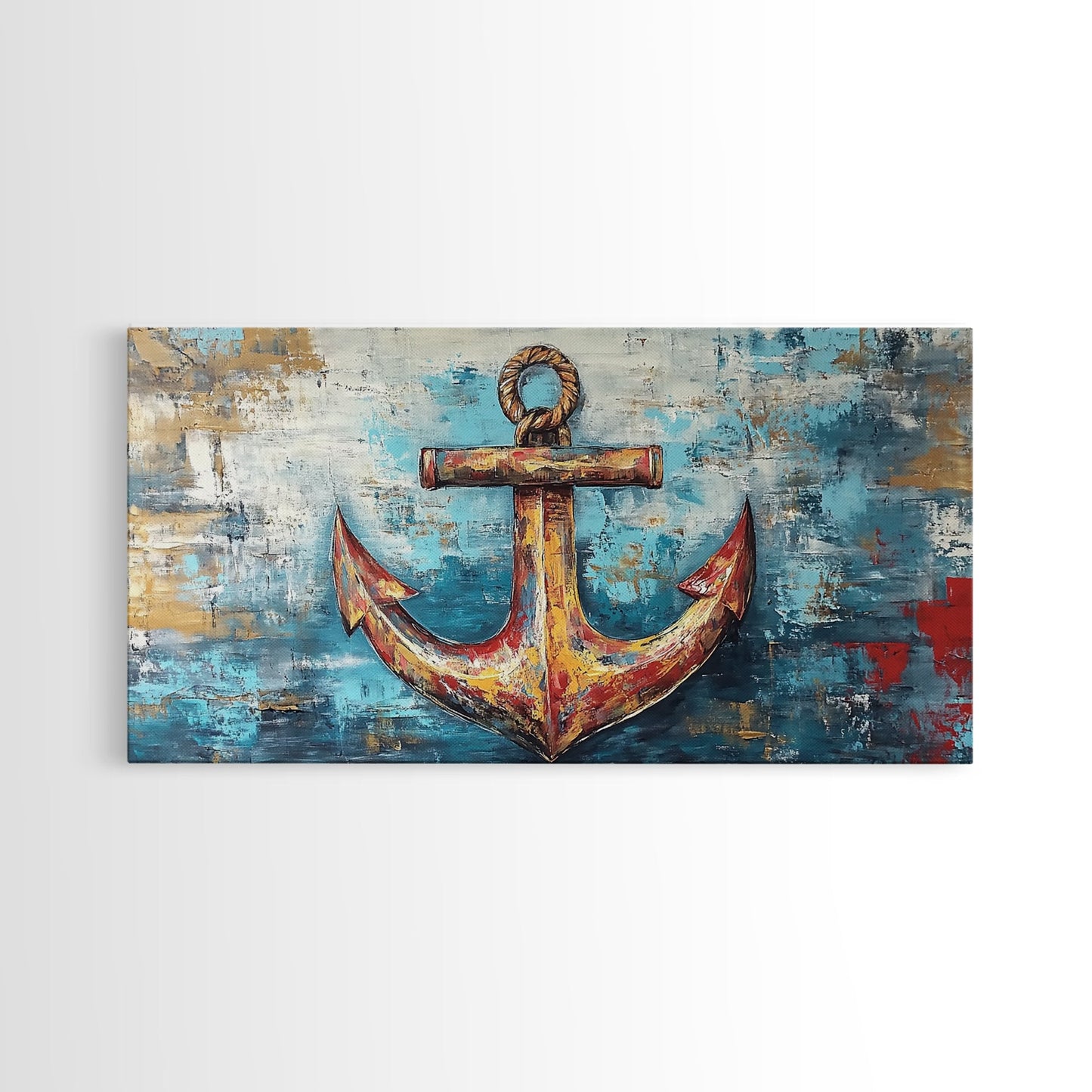 Nautischer Anker, Küstendeko, Rustikale Wandkunst, Extra breites Bild, Nautische Wandkunst, Horizontale Wandkunst, Gerahmter Leinwanddruck, Wohnzimmerkunst