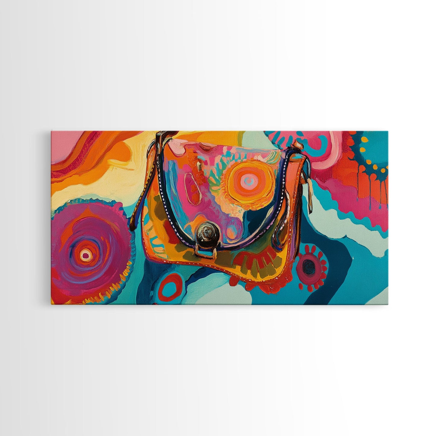 Abstract Handbag Art, boho art, pink abstract art, whimsical art, extra wide art, horizontal wall art, Canvas Print
