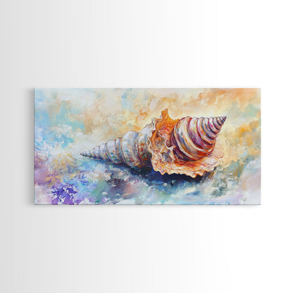 Shell Painting, Coastal Decor, Beach House Wall Art, Nautical Painting, Framed Canvas Print, Ocean Inspired Art, Oyster Shell Art