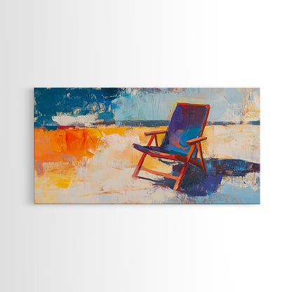 Beach Chair Art, coastal decor, surf wall art, framed canvas print, blue and green wall art, whimsical art, tropical painting