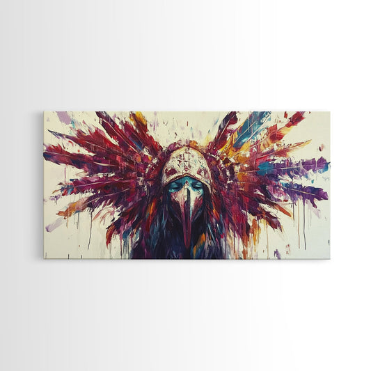 Tribal Warrior, Framed Canvas Print, dark angels wall art, moody art, abstract portrait, afrocentric wall art, gothic painting