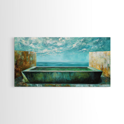 Infinity-Pool, Leinwanddruck, moderne Landschaftskunst, minimalistisches Dekor, extra breites Gemälde, blau-grüne Wandkunst, zeitgenössische Kunst