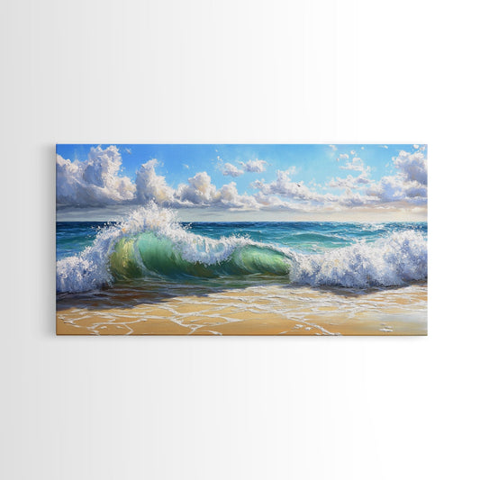 Beach Wave Painting, Coastal Landscape Art, Ocean Wall Art, Surf Wall Art, Nautical Decor, Seascape Art, Horizontal Wall Art, Canvas Print