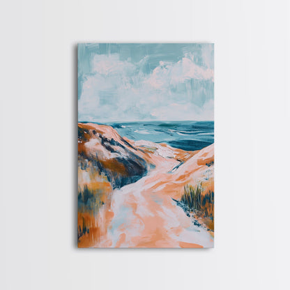 Coastal Landscape Art, Seascape Painting, Beach Dunes Art, Ocean View, Nautical Decor, Coastal Decor, Framed Canvas Print