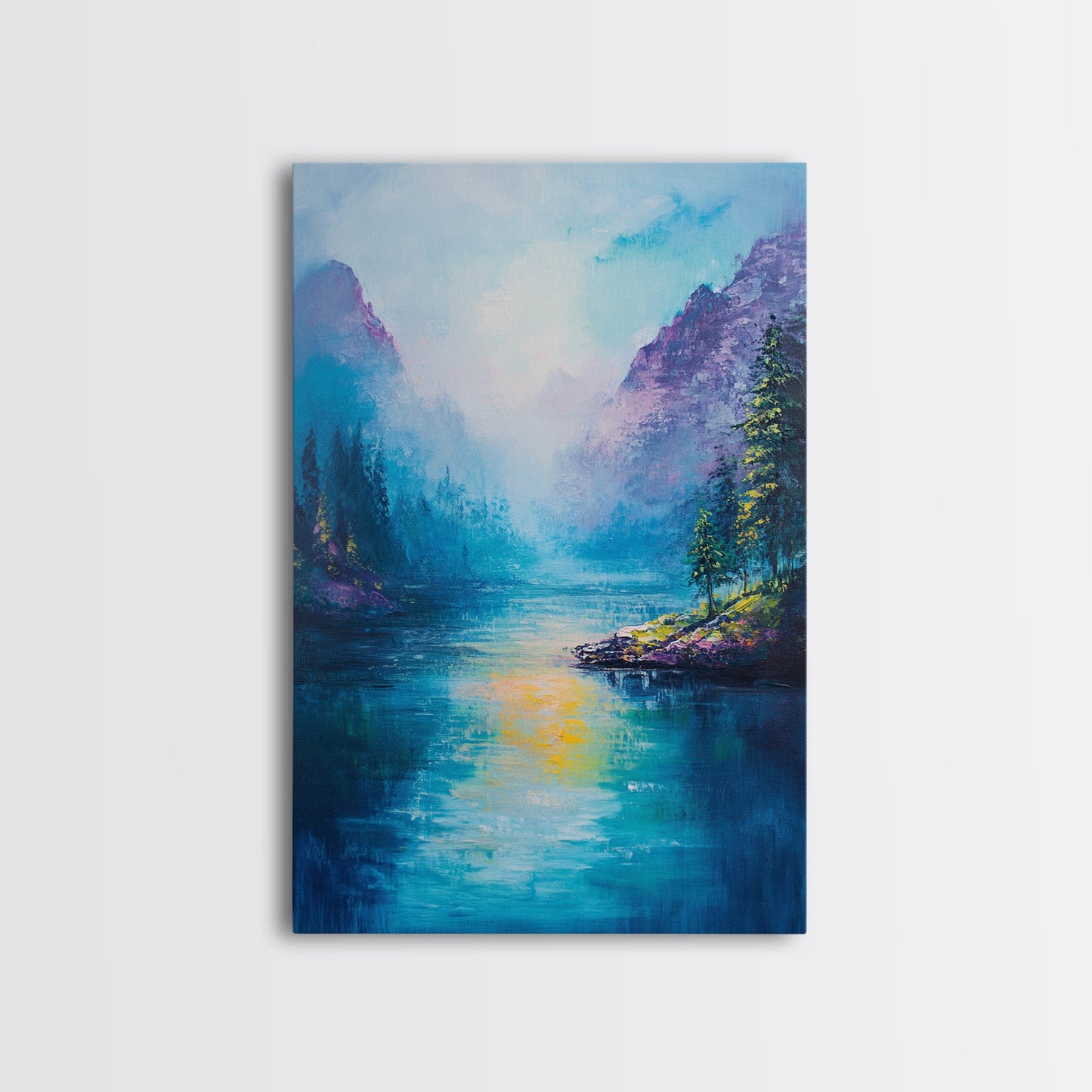 Mountain Lake View, Landscape Painting, Lake Tahoe Art, Smoky Mountain Art, Nature Wall Art, Bedroom Art, Framed Canvas Print