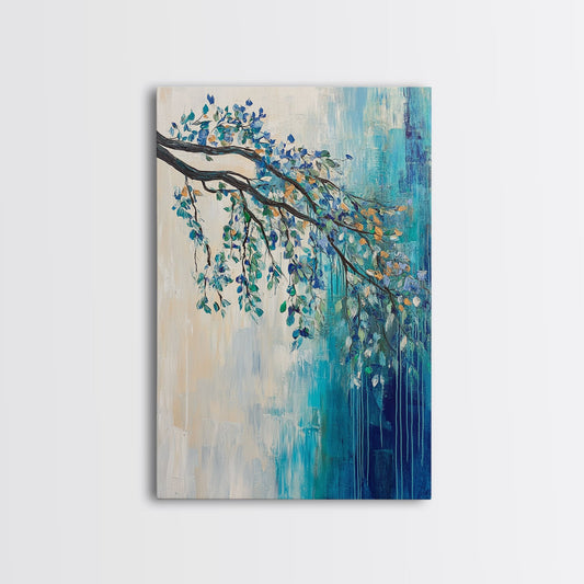 Hanging Branch, botanical prints, birch tree painting, nature wall art, Canvas Print, blue and green wall art, zen wall art, rustic decor