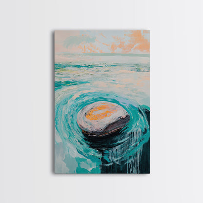 Ocean Rock Waves Canvas Print Coastal Wall Art, Beach House Decor, Abstract Seascape Painting, Nautical Art, Modern Minimalist Art