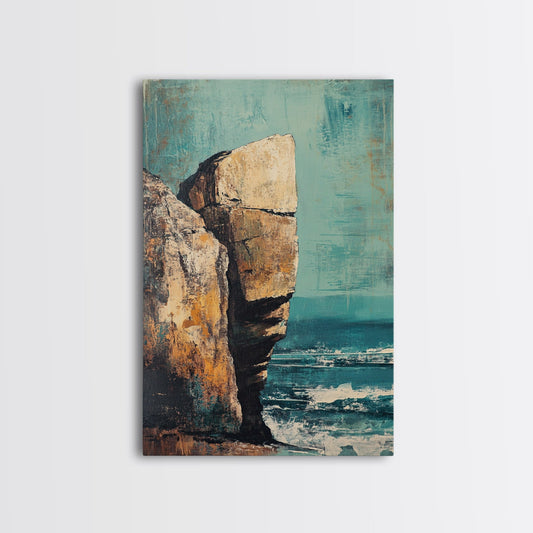 Cliffside Ocean View Canvas Print, Coastal Wall Art, Beach Landscape Painting, Seascape Art, Nautical Home Decor, Large Wall Art