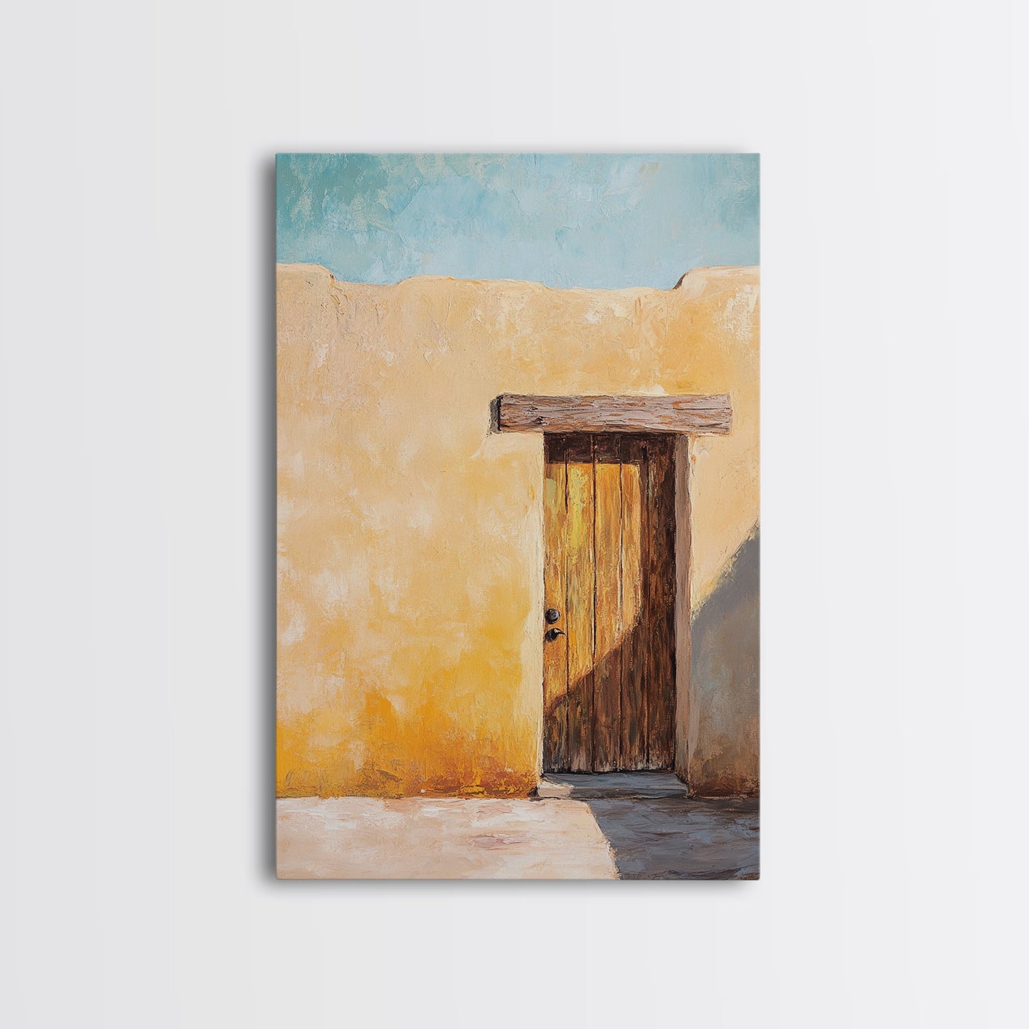 Rustic Adobe Door Framed Canvas Print Southwest Wall Art Desert Home Decor Bohemian Aesthetic Living Room Entryway Accent