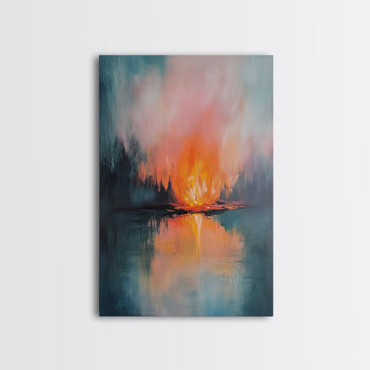 Reflective Fire, Moody Art, Dark Romance Painting, Fire Reflection Painting, Rustic Wall Art, Above Bed Art, Canvas Print