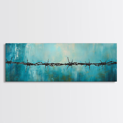 Barbed Wire Minimalist Painting, Blue and Black Modern Wall Art, Industrial Urban Aesthetic, Bold Statement Office, Canvas Print