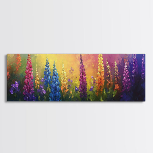 Lupine Wildflowers Painting Framed Canvas Print Colorful Floral Wall Art Cottagecore Decor Vibrant Garden Artwork Living Room Accent