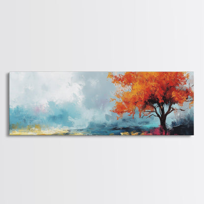 Autumn Tree Breeze Framed Canvas Print Vibrant Fall Foliage Painting Impressionist Seasonal Wall Art Warm Colors Living Room Decor