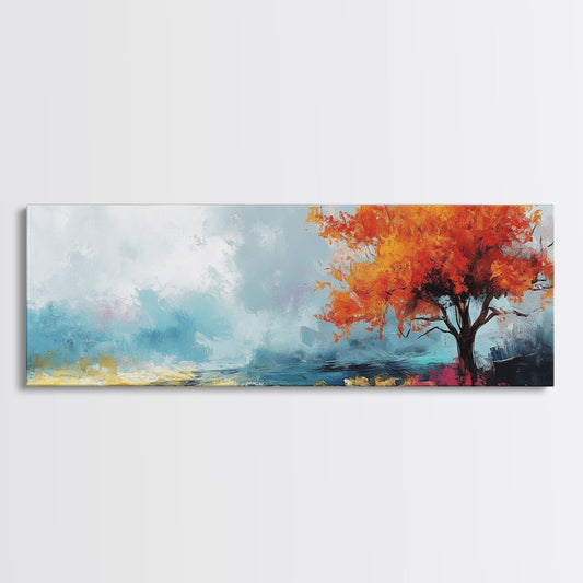 Autumn Tree Breeze Framed Canvas Print Vibrant Fall Foliage Painting Impressionist Seasonal Wall Art Warm Colors Living Room Decor