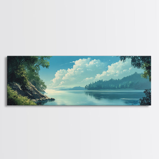 Tranquil Lake Landscape Painting Nature Serenity Wall Art Forest Reflection Artwork Minimalist Modern Home Decor