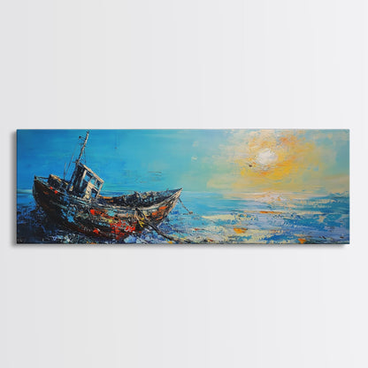 Abandoned Boat Canvas Print Nautical Wall Art, Coastal Decor, Seascape Painting, Ocean Inspired Artwork, Living Room Aesthetic
