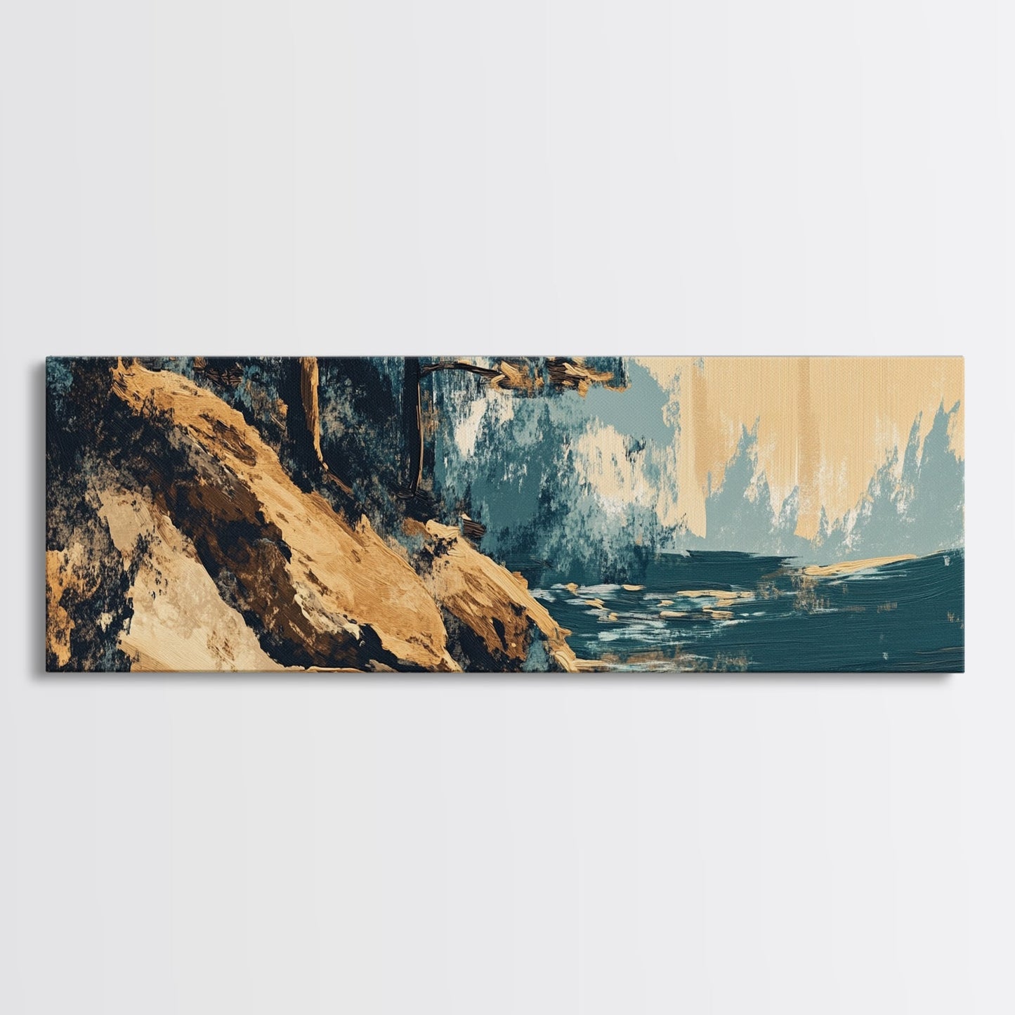 Coastal Landscape, Abstract Seascape, Textured Painting, Framed Canvas Print, Ocean Wall Art, Beach Decor, Living Room Art