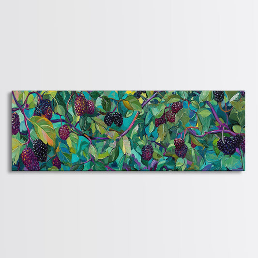Blackberry Branches, Vibrant Botanical Art, Colorful Nature Painting, Kitchen Wall Art, Fruit Art, Cottagecore Print, Canvas Print
