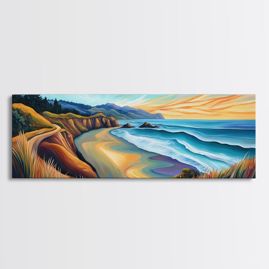 Coastal Sunset, Beach Wall Art, Ocean Landscape, Seascape Painting, Nature Art, Living Room Art, Canvas Print, Framed Canvas Print
