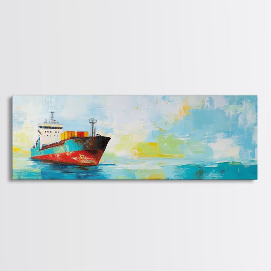 Cargo Ship Ocean Framed Canvas Print Nautical Wall Art, Maritime Decor, Industrial Seascape Painting, Coastal Living Room Artwork
