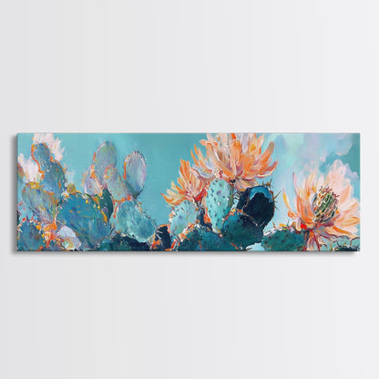 Blooming Cactus Flowers Canvas Print Vibrant Desert Painting, Boho Wall Art, Southwest Decor, Botanical Living Room Artwork