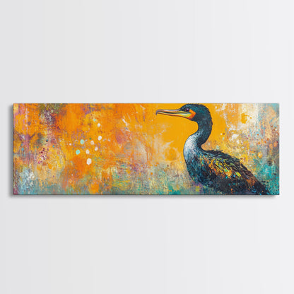Vibrant Bird Art Framed Canvas Print Modern Wildlife Wall Art, Bold Orange Abstract Decor, Boho Nature Art, Office or Living Room Art