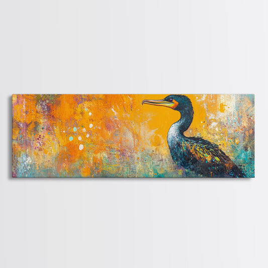 Vibrant Bird Art Framed Canvas Print Modern Wildlife Wall Art, Bold Orange Abstract Decor, Boho Nature Art, Office or Living Room Art