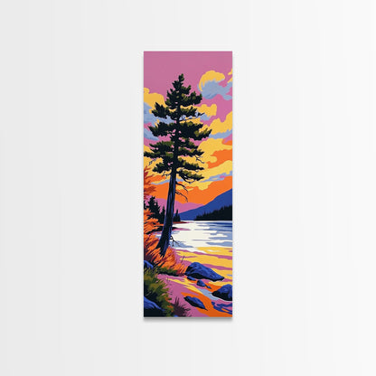 Solitary Pine Tree, Wilderness Art, Scenic Lake View, Outdoor Adventure Canvas Print, Sunset Landscape, Mountain Inspired