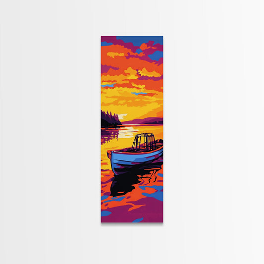 Boat, Sunset, Water, Reflection, Framed Canvas Print, Nautical Wall Art, Coastal Decor, Lakehouse Art, Cabin Wall Art, Living Room Art