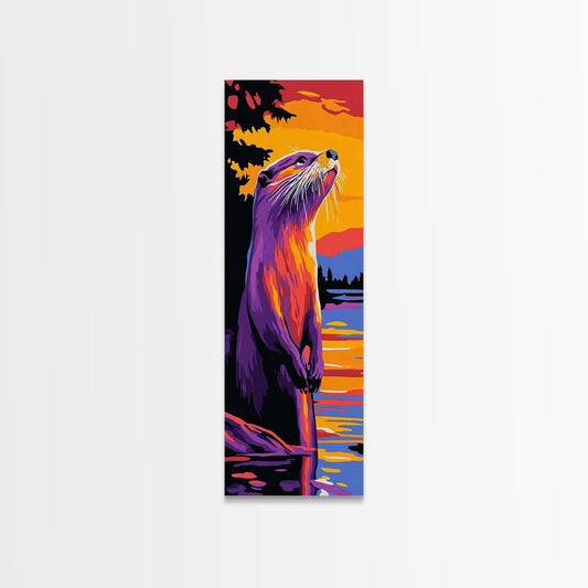 Colorful Otter Artwork, Canvas Print, Wildlife Wall Art, Vibrant Animal Decor, Nature-Inspired Painting, Rustic Cabin Decor, Unique Gift