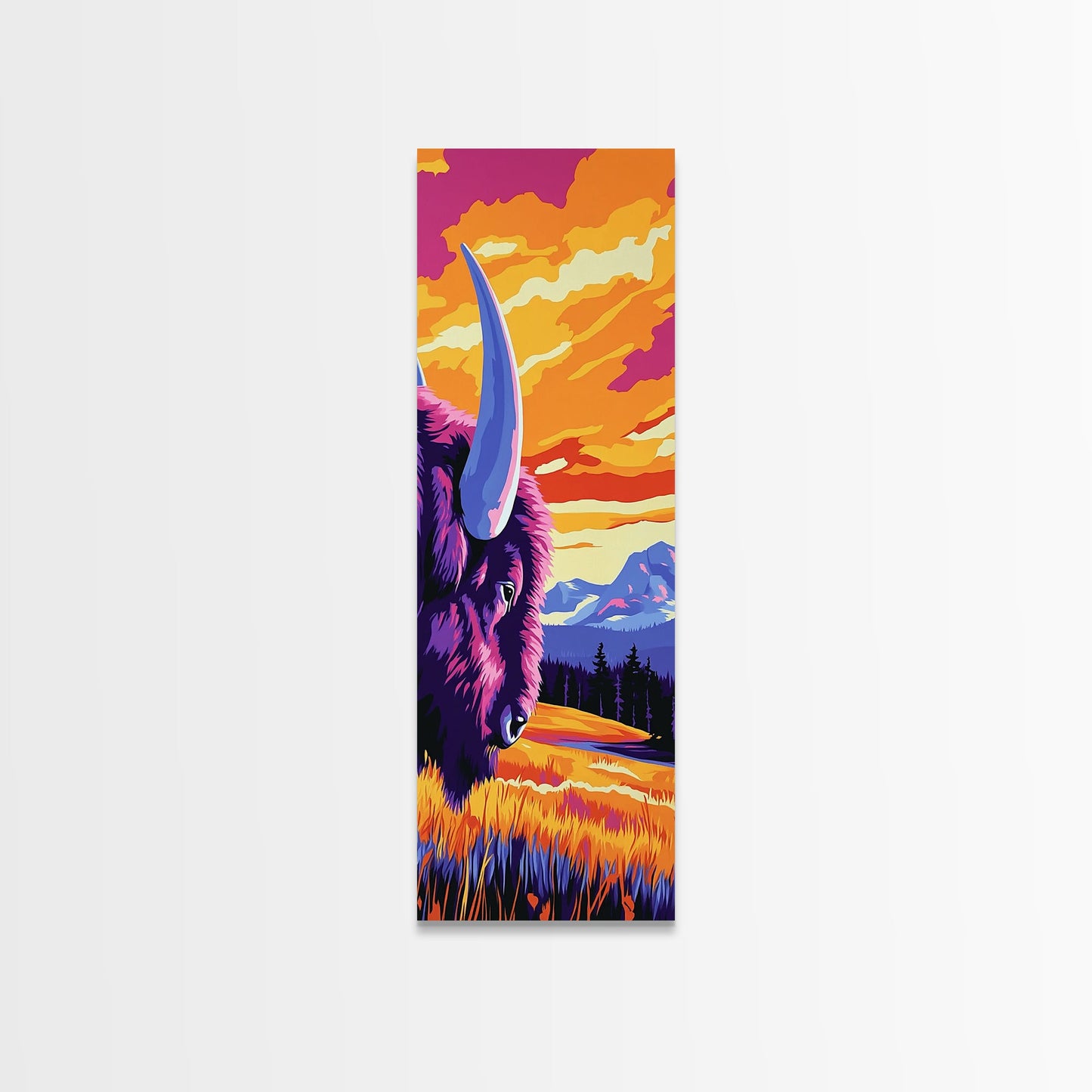 Buffalo Sunset, Western, Bold, Majestic, Canvas Print, Wildlife Wall Art, Rustic Decor, Man Cave Art, Nature Lover Gift, Bold Colors