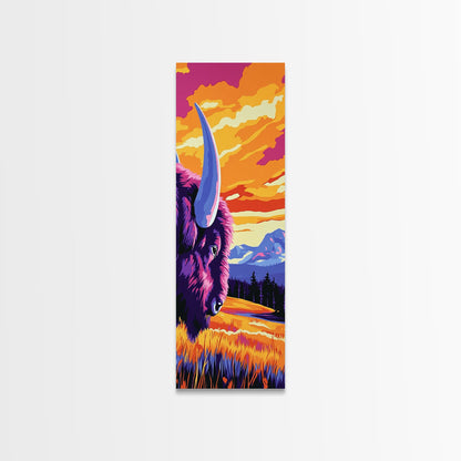 Buffalo Sunset, Western, Bold, Majestic, Canvas Print, Wildlife Wall Art, Rustic Decor, Man Cave Art, Nature Lover Gift, Bold Colors