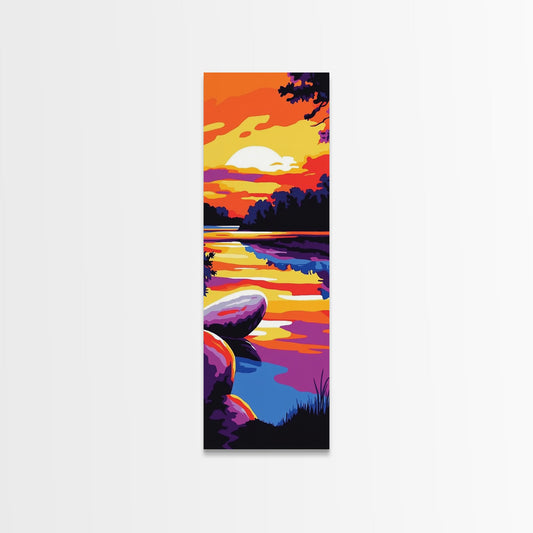 River Sunset, Tranquil Landscape, Colorful Nature Print, Framed Canvas Print, Living Room Wall Art, Minimalist Home Decor