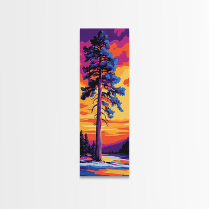 Tall Pine Tree, Sunset Forest Art, Vibrant Nature Wall Decor, Woodland Painting, Rustic Home Decor, Living Room Art, Canvas Print